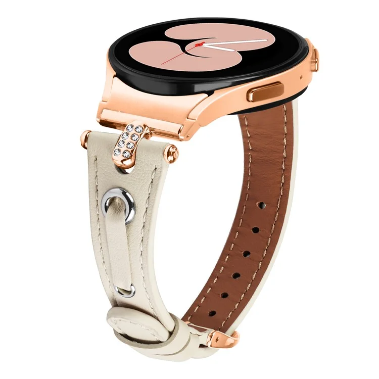For Samsung Galaxy Watch6 40mm  /  44mm  /  6 Classic 43mm  /  47mm Watchband Genuine Cow Leather Strap (Rose Gold Connector) - Apricot