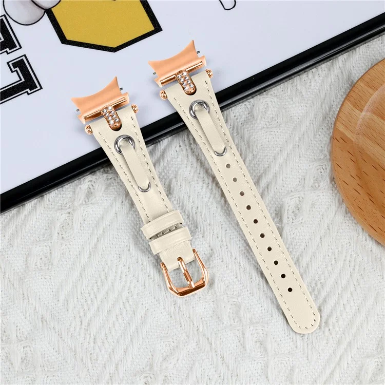 For Samsung Galaxy Watch6 40mm  /  44mm  /  6 Classic 43mm  /  47mm Watchband Genuine Cow Leather Strap (Rose Gold Connector) - Apricot