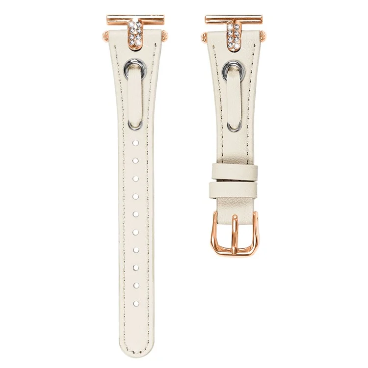 Pour Garmin Forerunner 645 / 645 Music Genuine Cow Leather Watchband Strap (Rose Gold Connector) - Abricot