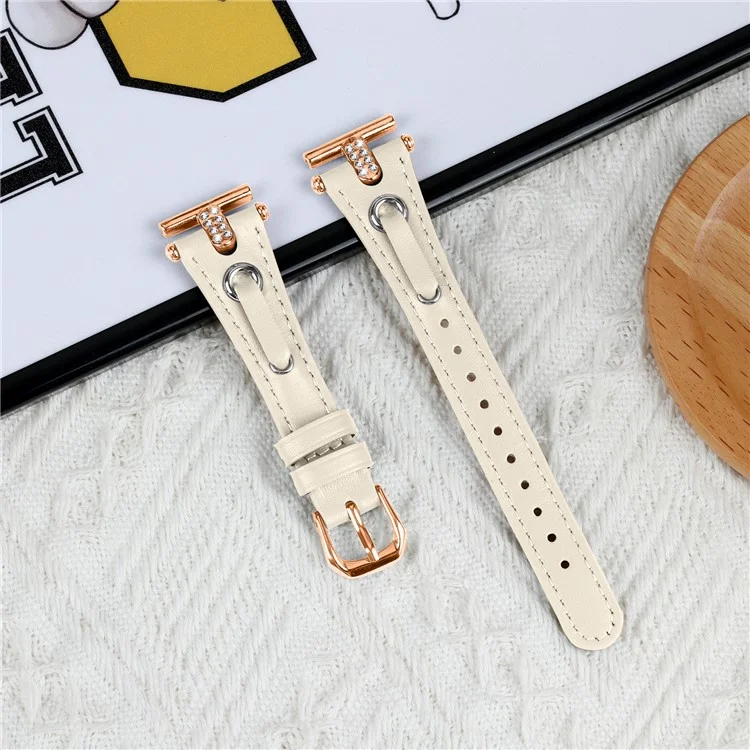 Pour Garmin Forerunner 645 / 645 Music Genuine Cow Leather Watchband Strap (Rose Gold Connector) - Abricot