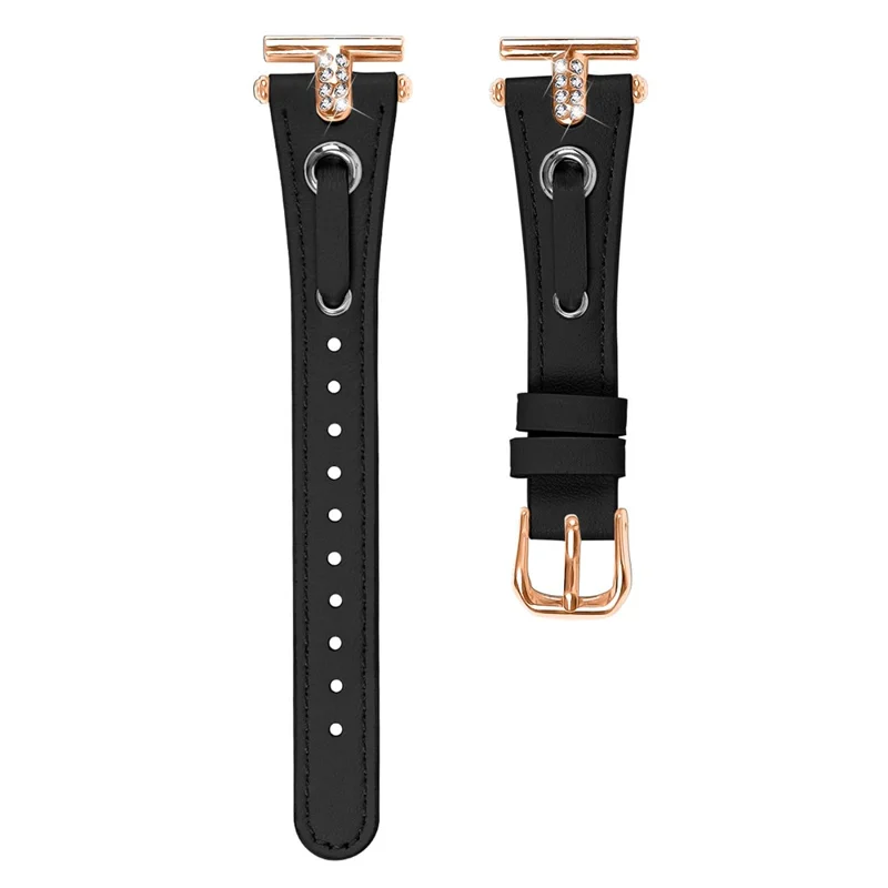 For Garmin Forerunner 645  /  645 Music Genuine Cow Leather Watchband Strap (Rose Gold Connector) - Black