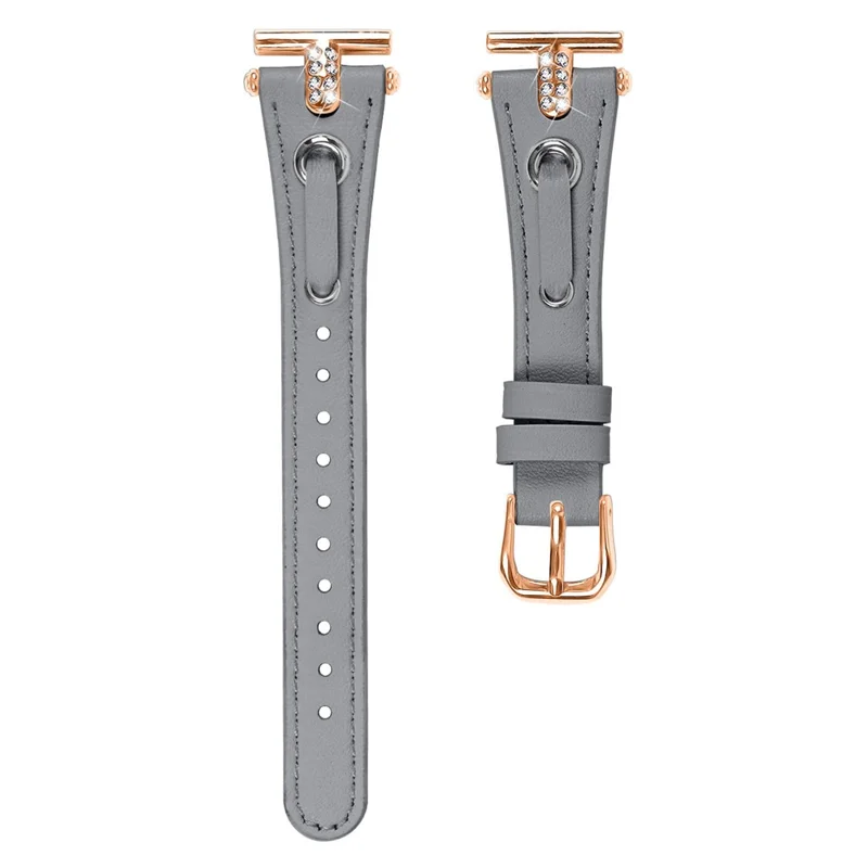 For Garmin Forerunner 645  /  645 Music Genuine Cow Leather Watchband Strap (Rose Gold Connector) - Grey