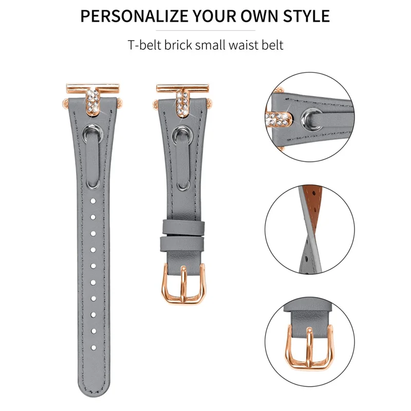 For Garmin Forerunner 645  /  645 Music Genuine Cow Leather Watchband Strap (Rose Gold Connector) - Grey