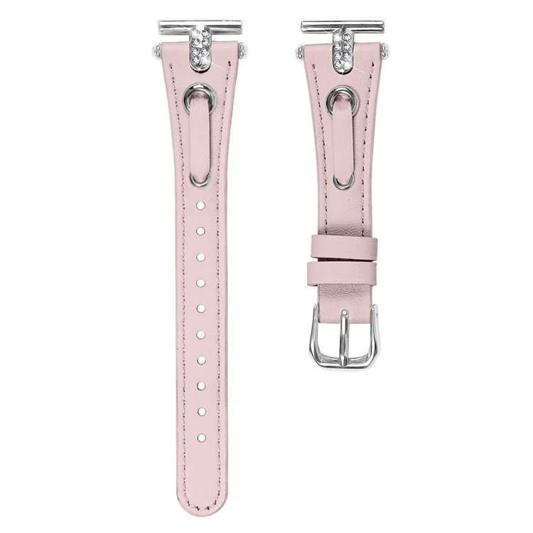 Pour Garmin Forerunner 245 / 245 Music Genuine Cow Leather Watchband Rhinestone Decor Strap (Silver Connector) - Rose