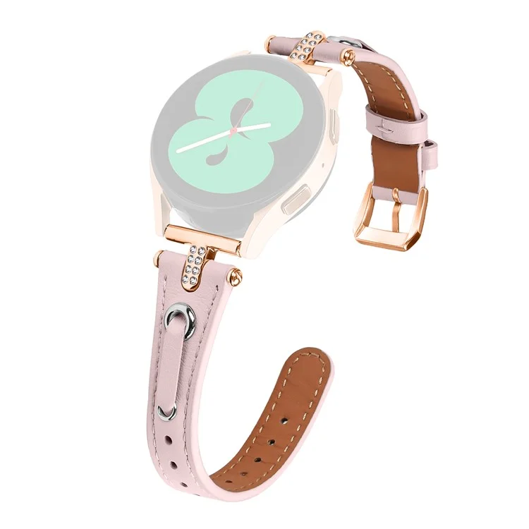 Для Samsung Galaxy Watch 5 Pro / Watch 5 / Watch FE 40mm / Watch4 / Watch4 Classic Genuine Cow Leather Strap (Rose Gold Buckle) - Pink