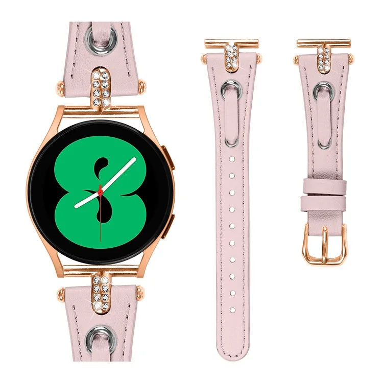 Для Samsung Galaxy Watch 5 Pro / Watch 5 / Watch FE 40mm / Watch4 / Watch4 Classic Genuine Cow Leather Strap (Rose Gold Buckle) - Pink
