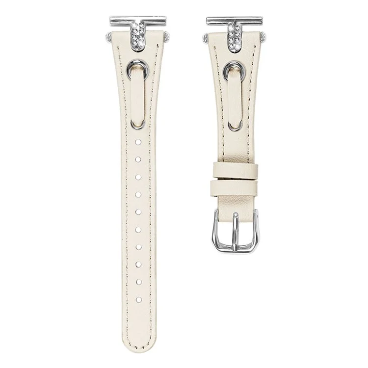 Per Pebble Time Round / Pebble 2 Sostituzione Banda Decorazione Strass Vera Pelle Bovina Cinturino con Fibbia in Argento - Albicocca
