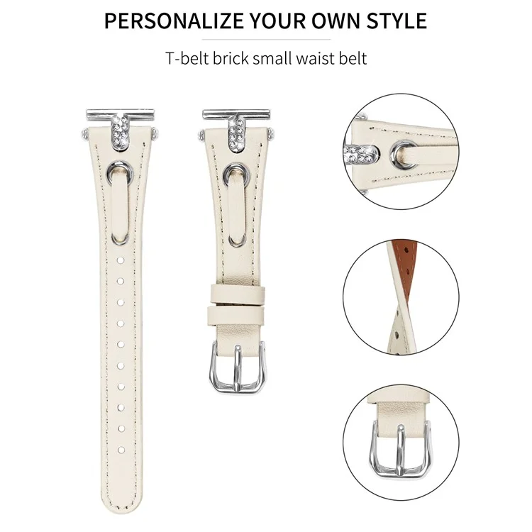 Per Pebble Time Round / Pebble 2 Sostituzione Banda Decorazione Strass Vera Pelle Bovina Cinturino con Fibbia in Argento - Albicocca