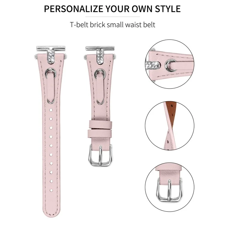 Для замены ремешка Huami Amazfit Cheetah Pro Shine Rhinestone Genuine Cow Leather Watch Band with Silver Buckle - Pink