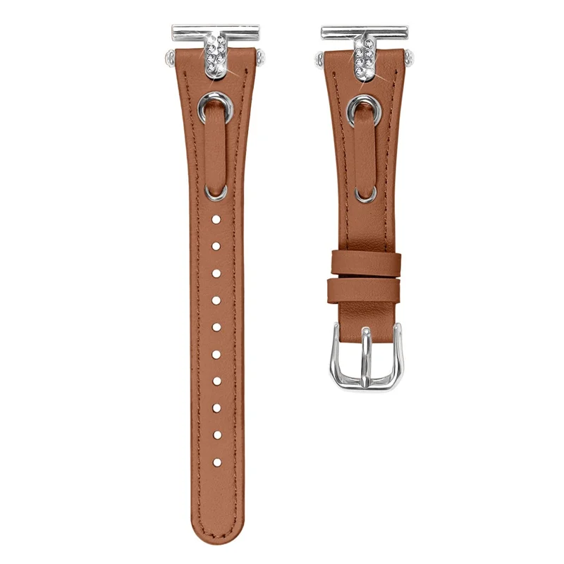 For LG Watch Sport Wrist Watch Band Genuine Cow Leather T-shape Silver Buckle Strap - Brown
