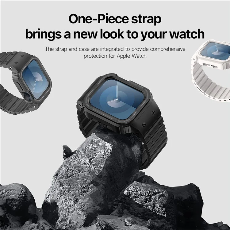 DUX DUCIS OA-Serie für Apple Watch 9 8 7 45mm / SE (2023) SE (2022) SE 6 5 4 44mm / 3 2 1 42mm Watchband mit Gehäuse - Schwarz