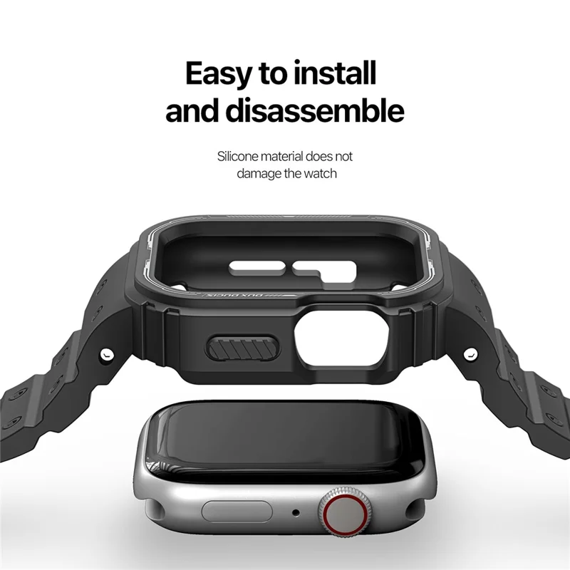 DUX DUCIS OA-Serie für Apple Watch 9 8 7 45mm / SE (2023) SE (2022) SE 6 5 4 44mm / 3 2 1 42mm Watchband mit Gehäuse - Schwarz