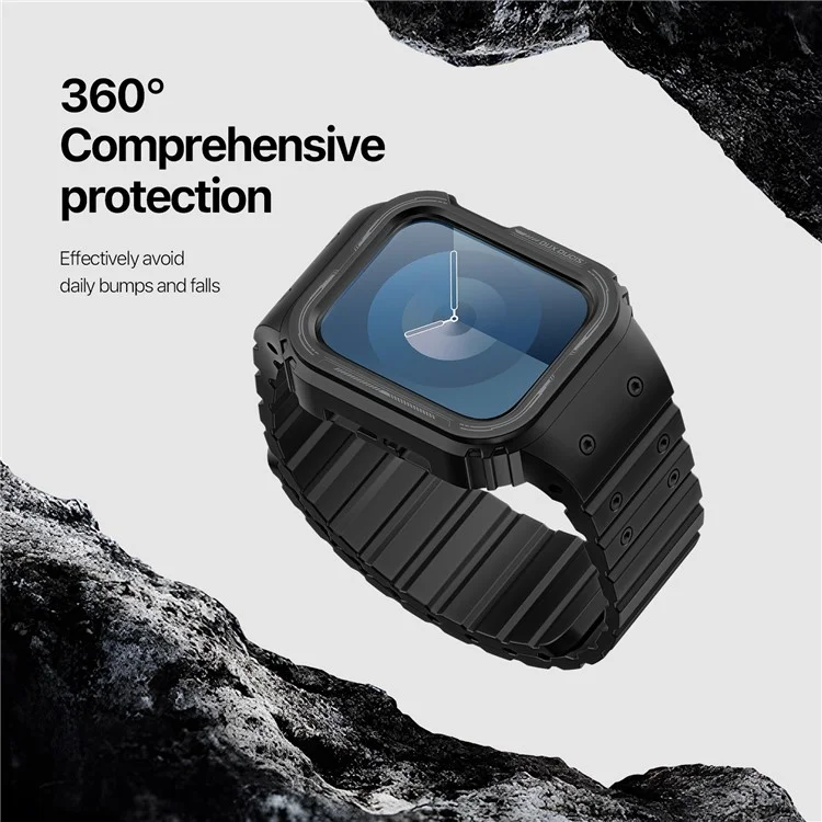 DUX DUCIS OA-Serie für Apple Watch 9 8 7 45mm / SE (2023) SE (2022) SE 6 5 4 44mm / 3 2 1 42mm Watchband mit Gehäuse - Schwarz