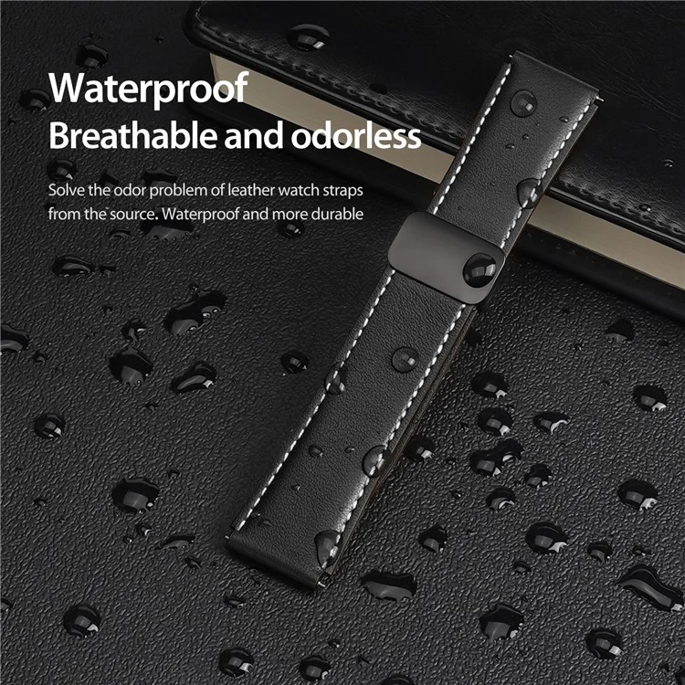 DUX DUCIS YA Series for Samsung Galaxy Watch6 /  Watch5  /  Huawei Watch GT3 Pro 43mm Genuine Cow Leather Strap 20mm Watch Band - Black