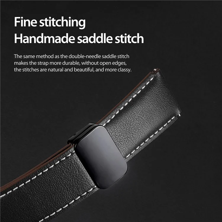 DUX DUCIS YA Series for Samsung Galaxy Watch6 /  Watch5  /  Huawei Watch GT3 Pro 43mm Genuine Cow Leather Strap 20mm Watch Band - Black
