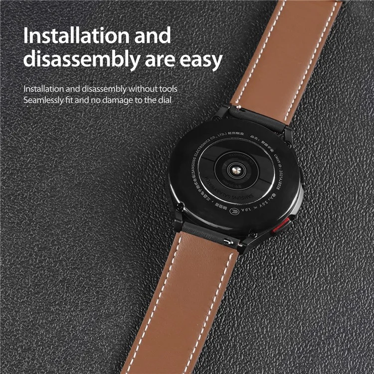 DUX DUCIS YA Series for Samsung Galaxy Watch6 /  Watch5  /  Huawei Watch GT3 Pro 43mm Genuine Cow Leather Strap 20mm Watch Band - Black