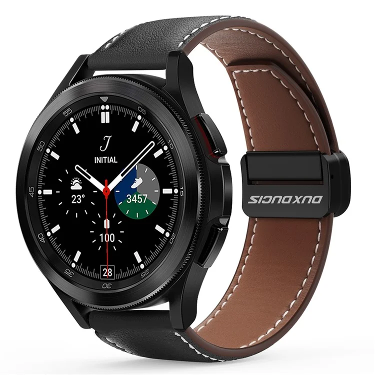 DUX DUCIS YA Series for Samsung Galaxy Watch6 /  Watch5  /  Huawei Watch GT3 Pro 43mm Genuine Cow Leather Strap 20mm Watch Band - Black