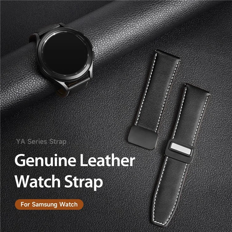 DUX DUCIS YA Series for Samsung Galaxy Watch6 /  Watch5  /  Huawei Watch GT3 Pro 43mm Genuine Cow Leather Strap 20mm Watch Band - Black