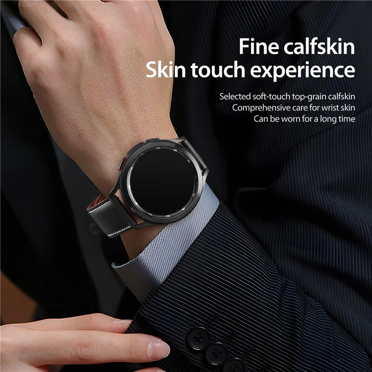DUX DUCIS YA Series for Samsung Galaxy Watch6 /  Watch5  /  Huawei Watch GT3 Pro 43mm Genuine Cow Leather Strap 20mm Watch Band - Black