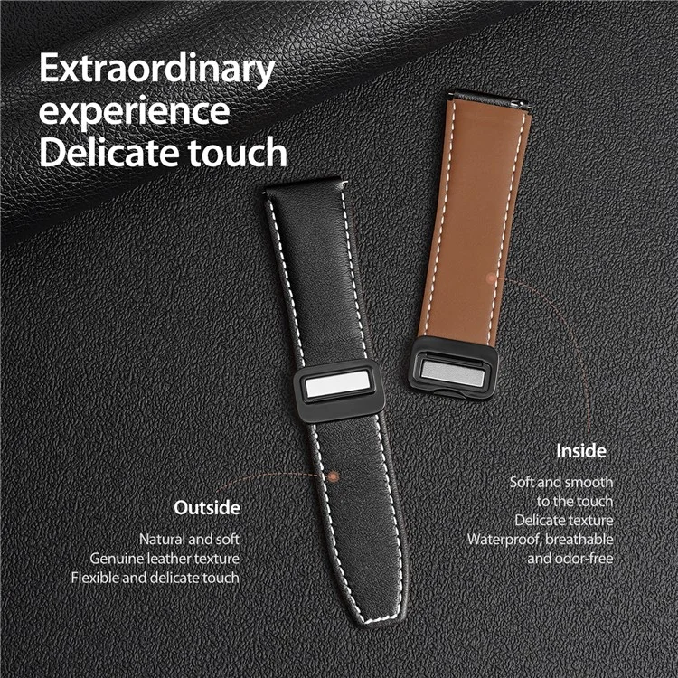 DUX DUCIS YA Series for Samsung Galaxy Watch6 /  Watch5  /  Huawei Watch GT3 Pro 43mm Genuine Cow Leather Strap 20mm Watch Band - Black