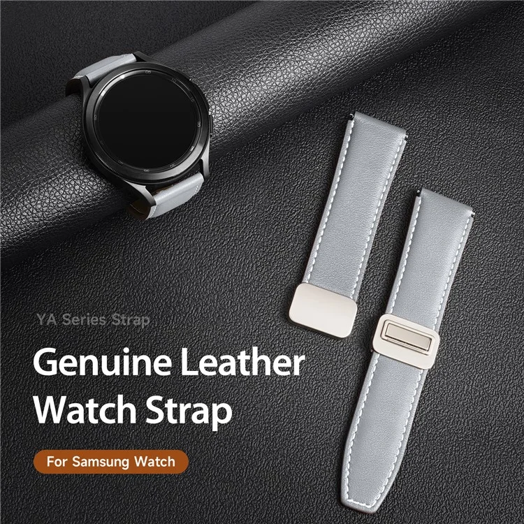 DUX DUCIS YA Series para Samsung Galaxy Watch3 45 mm / Huawei Watch Ultimate Genuine Cow Leather Strap 22 mm Watch Band - Gris
