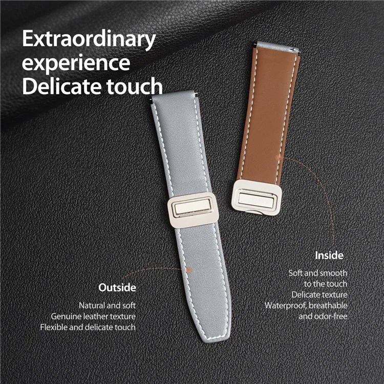 DUX DUCIS YA Series para Samsung Galaxy Watch3 45 mm / Huawei Watch Ultimate Genuine Cow Leather Strap 22 mm Watch Band - Gris
