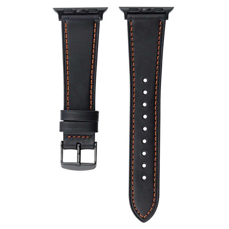Per Apple Watch 10 46mm / Ultra 2 / Ultra 49mm / 9 8 7 45mm / SE (2023) SE (2022) SE 6 5 4 44mm / 3 2 1 42mm Banda Vera Pelle di Mucca - Nero 2