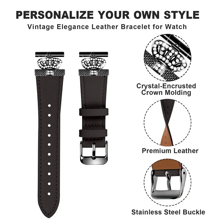 Per Garmin Vivomove HR / Vivomove Cowhide Watch Band Crown Shape Connector Strap, Fibbia Nera - Nero