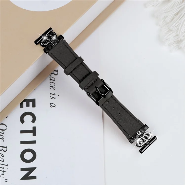 Per Garmin Vivomove HR / Vivomove Cowhide Watch Band Crown Shape Connector Strap, Fibbia Nera - Nero