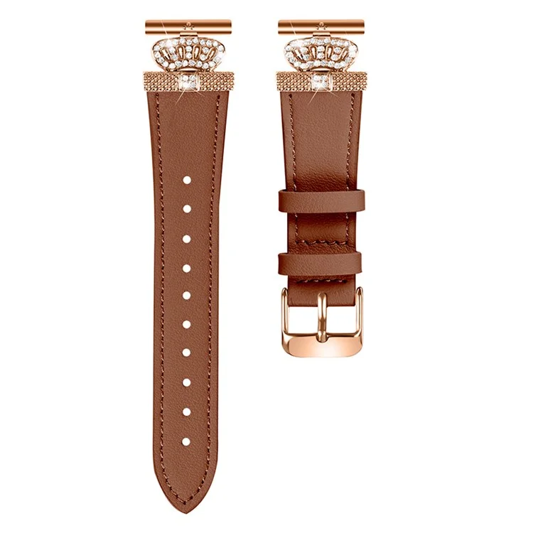 Per Garmin Vivomove HR / Vivomove Watch Band Rhinestone Decor Cowhide Strap, Fibbia Rose Gold - Marrone