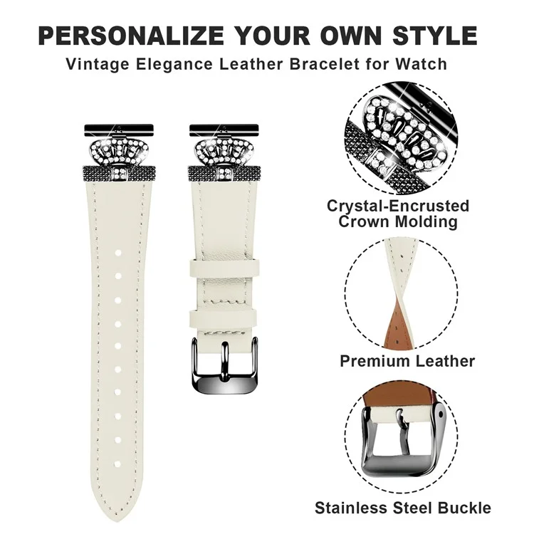 Per Huami Amazfit Cheetah Pro Watch Strap Crown Design Cowhide Wrist Band, Fibbia Nera - Albicocca