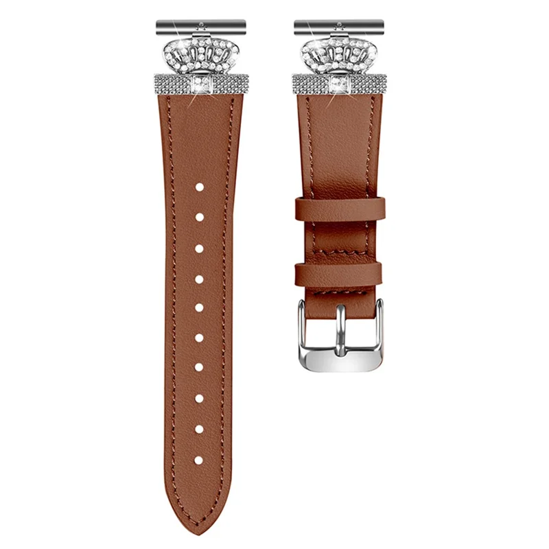 For Huami Amazfit Cheetah Pro Cowhide Strap Crown Design Wrist Band, Silver Buckle - Brown