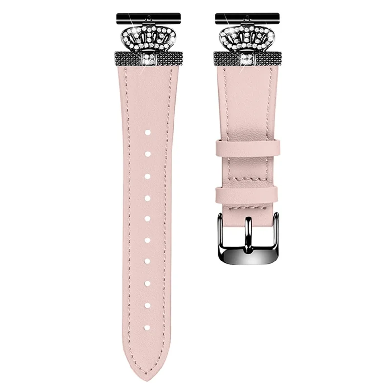 For Motorola Moto 360 42mm (2nd gen) Black Buckle Cowhide Strap Rhinestone Decor Watch Band - Pink