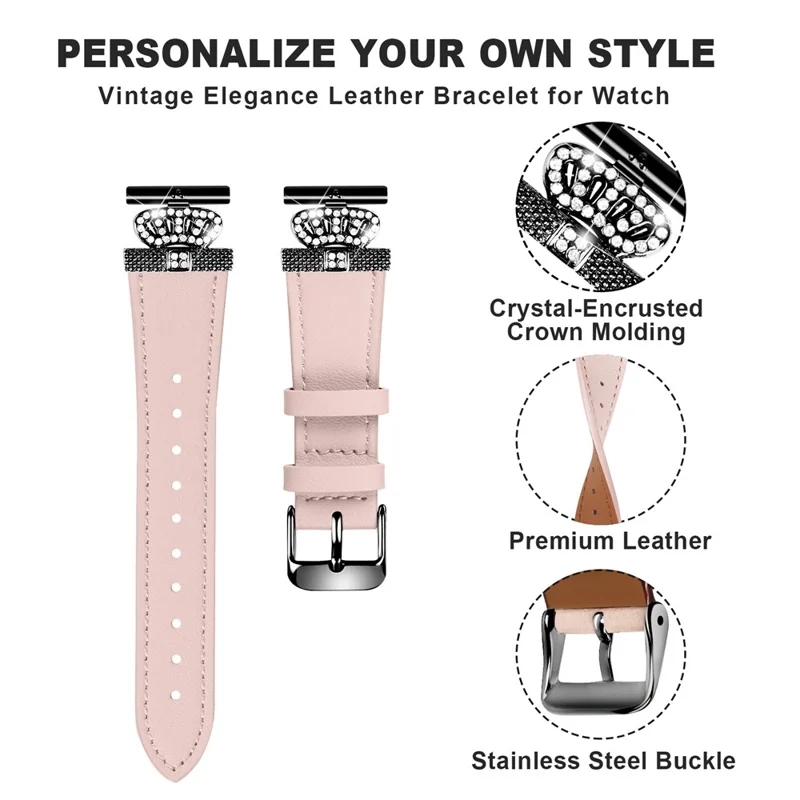 For Motorola Moto 360 42mm (2nd gen) Black Buckle Cowhide Strap Rhinestone Decor Watch Band - Pink