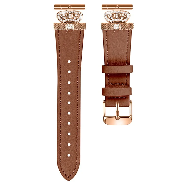 Для TicWatch E / 2 / C2 (Black / Silver Dial) Strap Genuine Cow Leather Watchband с Rose Gold Connector - Brown