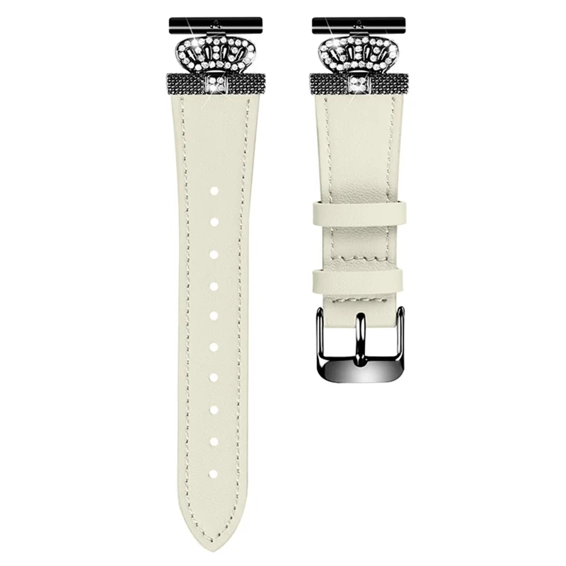 For Misfit Vapor Cowhide Watch Band Crown Shape Connector Replacement Strap, Black Buckle - Apricot