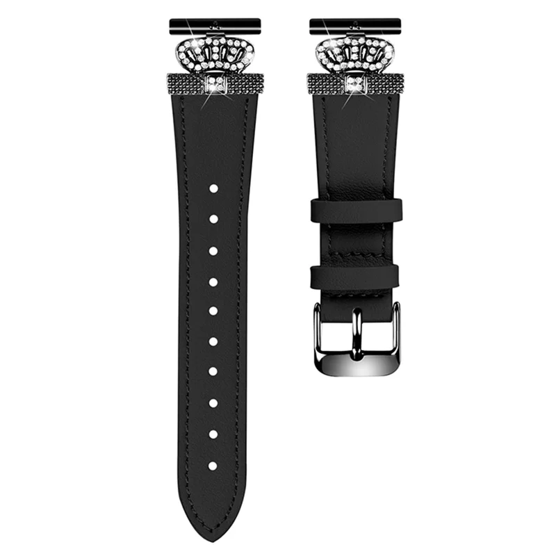 For Misfit Vapor Cowhide Watch Band Crown Shape Connector Replacement Strap, Black Buckle - Black
