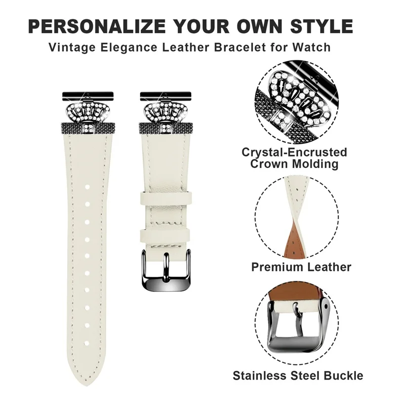 For Pebble Time Round / Pebble 2 Black Buckle Cowhide Band Crown Design Replacement Strap - Apricot