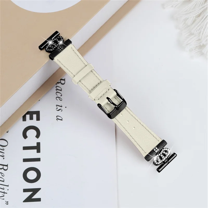 For Pebble Time Round / Pebble 2 Black Buckle Cowhide Band Crown Design Replacement Strap - Apricot