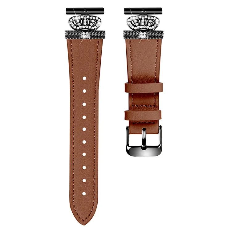 Per Pebble Time Round / Pebble 2 Cinturino in pelle di mucca nera con fibbia a corona - Marrone
