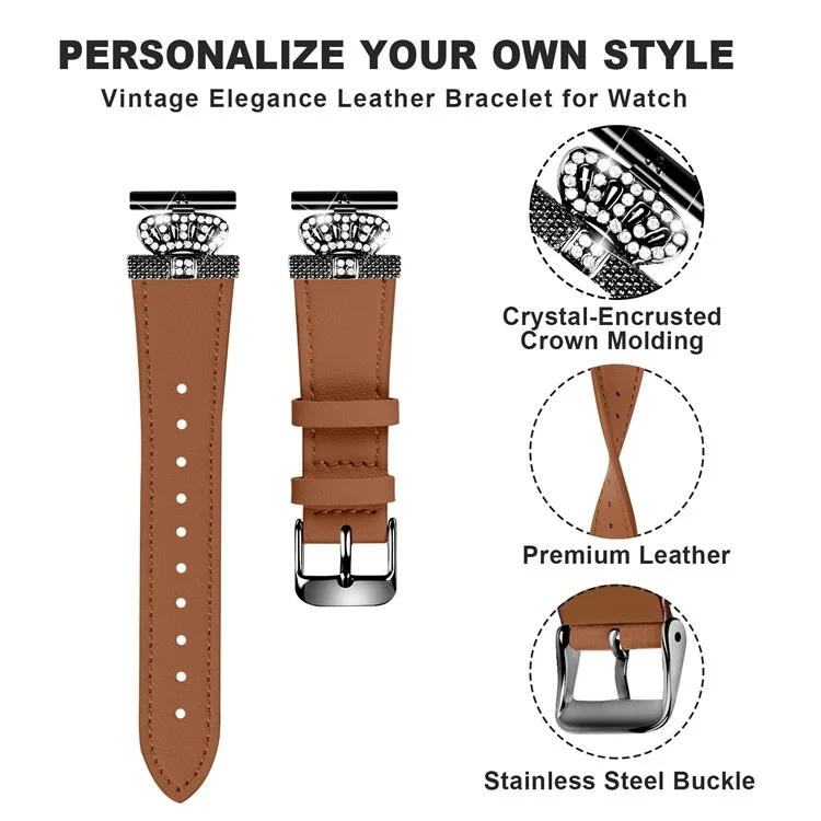 Per Pebble Time Round / Pebble 2 Cinturino in pelle di mucca nera con fibbia a corona - Marrone