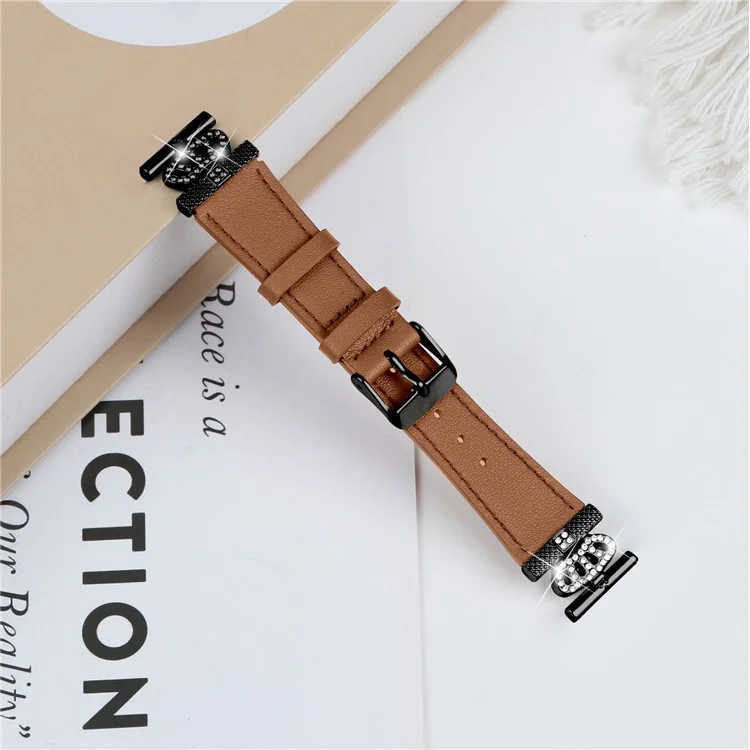 Per Pebble Time Round / Pebble 2 Cinturino in pelle di mucca nera con fibbia a corona - Marrone