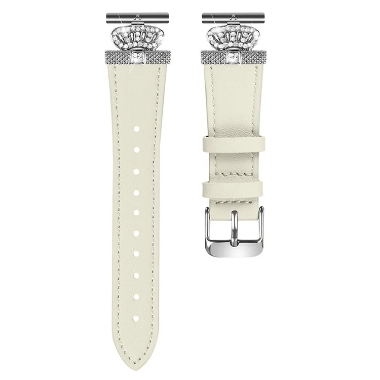 Для Pebble Time Round / Pebble 2 Silver Buckle Cowhide Strap Rhinestone Decor Wrist Band - Apricot