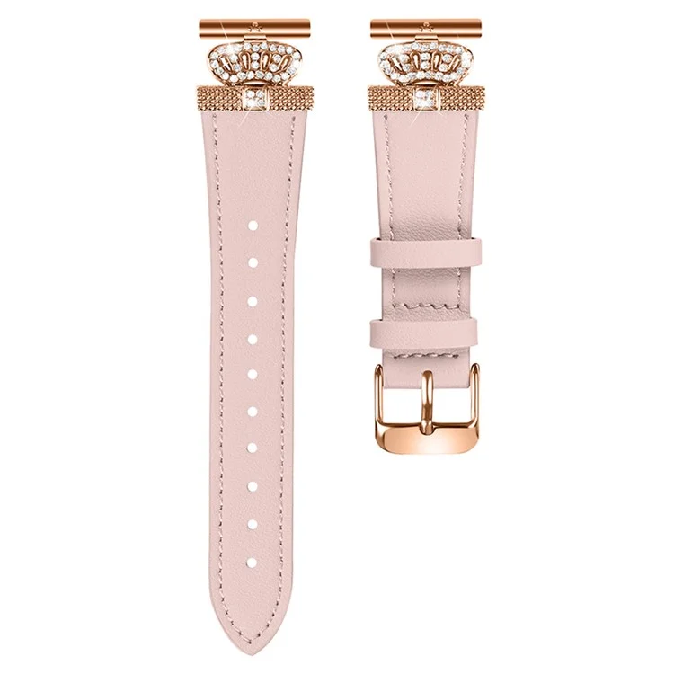 Pour Pebble Time Round / Pebble 2 Rose Gold Buckle Cowhide Band Metal Connector Watch Strap - Pink