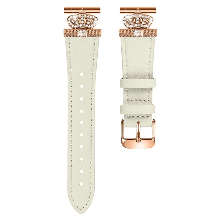 For Pebble Time Round / Pebble 2 Rose Gold Buckle Cowhide Band Metal Connector Watch Strap - Apricot