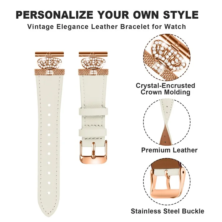 For Pebble Time Round / Pebble 2 Rose Gold Buckle Cowhide Band Metal Connector Watch Strap - Apricot
