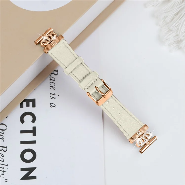 For Pebble Time Round / Pebble 2 Rose Gold Buckle Cowhide Band Metal Connector Watch Strap - Apricot