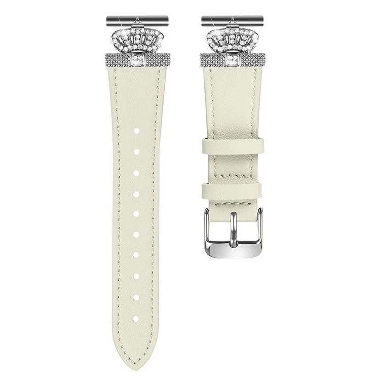 Pour Garmin Forerunner 645 / 645 Music Cowhide Band with Silver Buckle Rhinestone Decor Replace Strap - Abricot