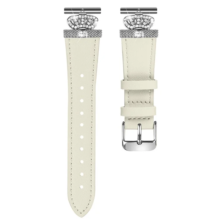 Для Garmin Forerunner 245 / 245 Music Silver Buckle Cowhide Band Crown Design Wrist Strap - Abrikosowy
