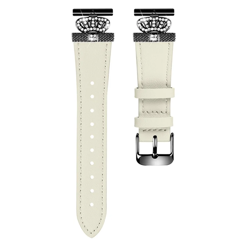 For Garmin Forerunner 245 / 245 Music Cowhide Band Crown Design Watch Strap with Black Buckle - Apricot